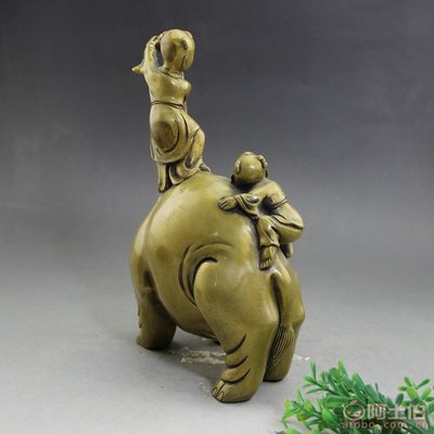 仿古做舊黃銅小孩大象擺件 精湛工藝與美好寓意